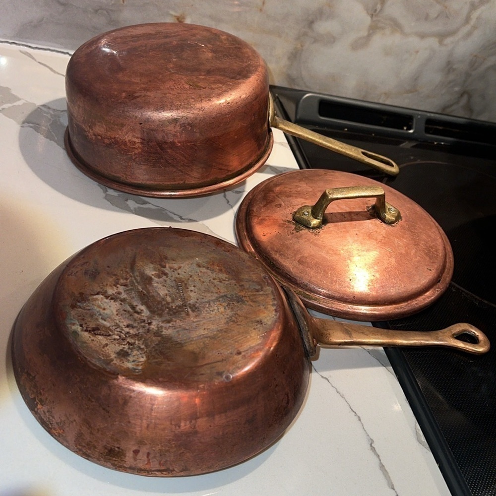 Set of 3 Vintage Copper Cookware Lid Fits Both Pot and Pan